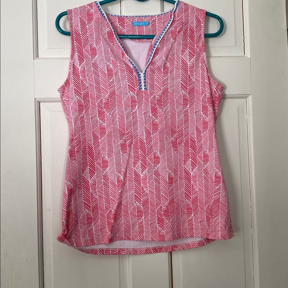 J. McLaughlin Pink and White Patterned Sleeveless Blouse